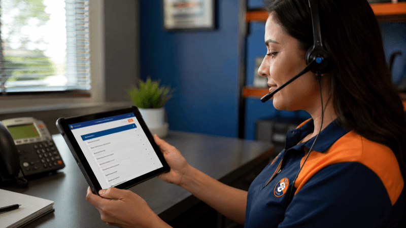 AI trained on your full home service business — services, service areas, dispatching