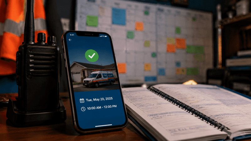 Job booked directly into ServiceTitan, Housecall Pro, or Jobber